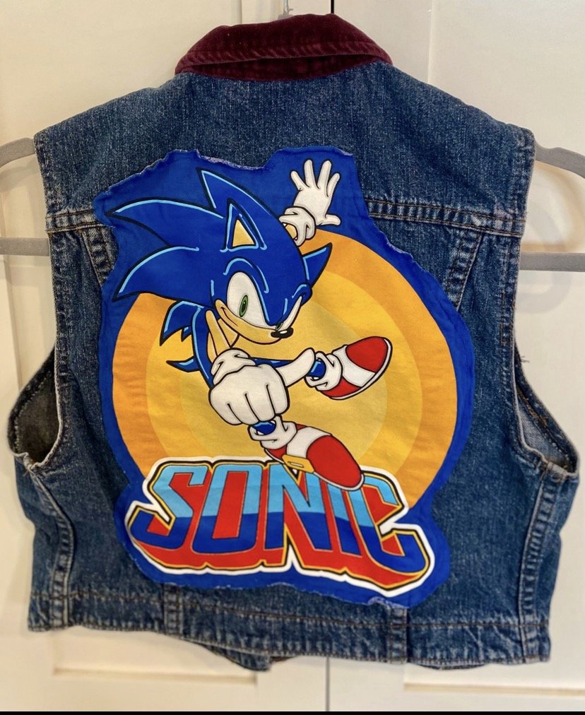 Upcycled Sonic the Hedgehog Kid Size Denim Vest