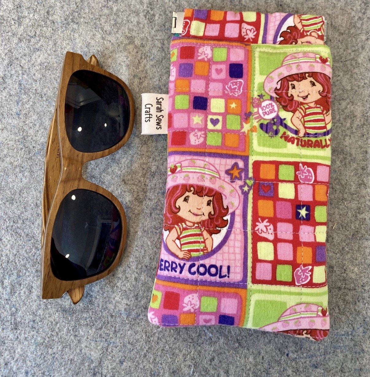 Upcycled Strawberry Shortcake Sunglass Pouch