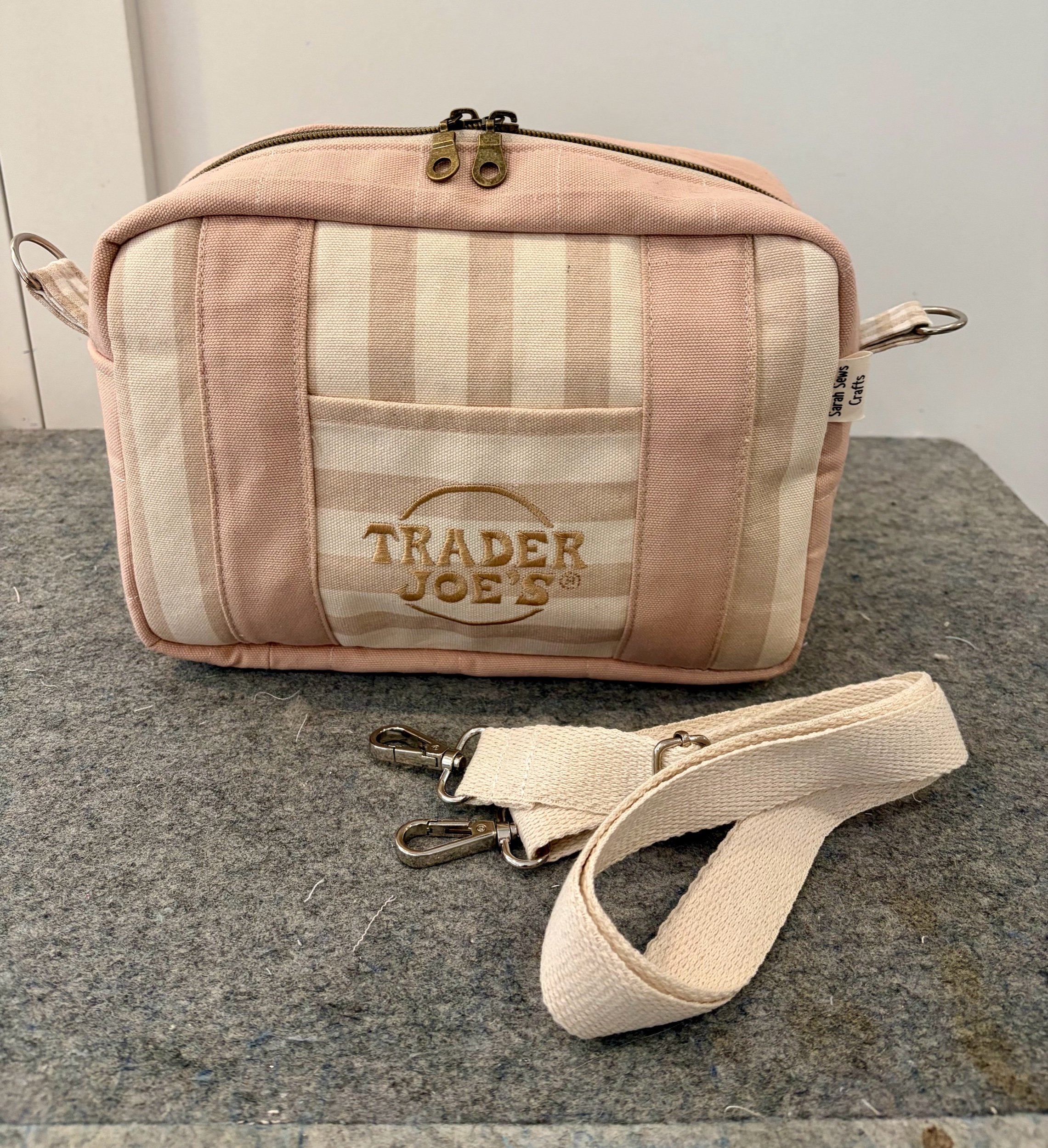 Reserved For Rosie G Reworked Trader Joe’s Beige Striped Crossbody Bag