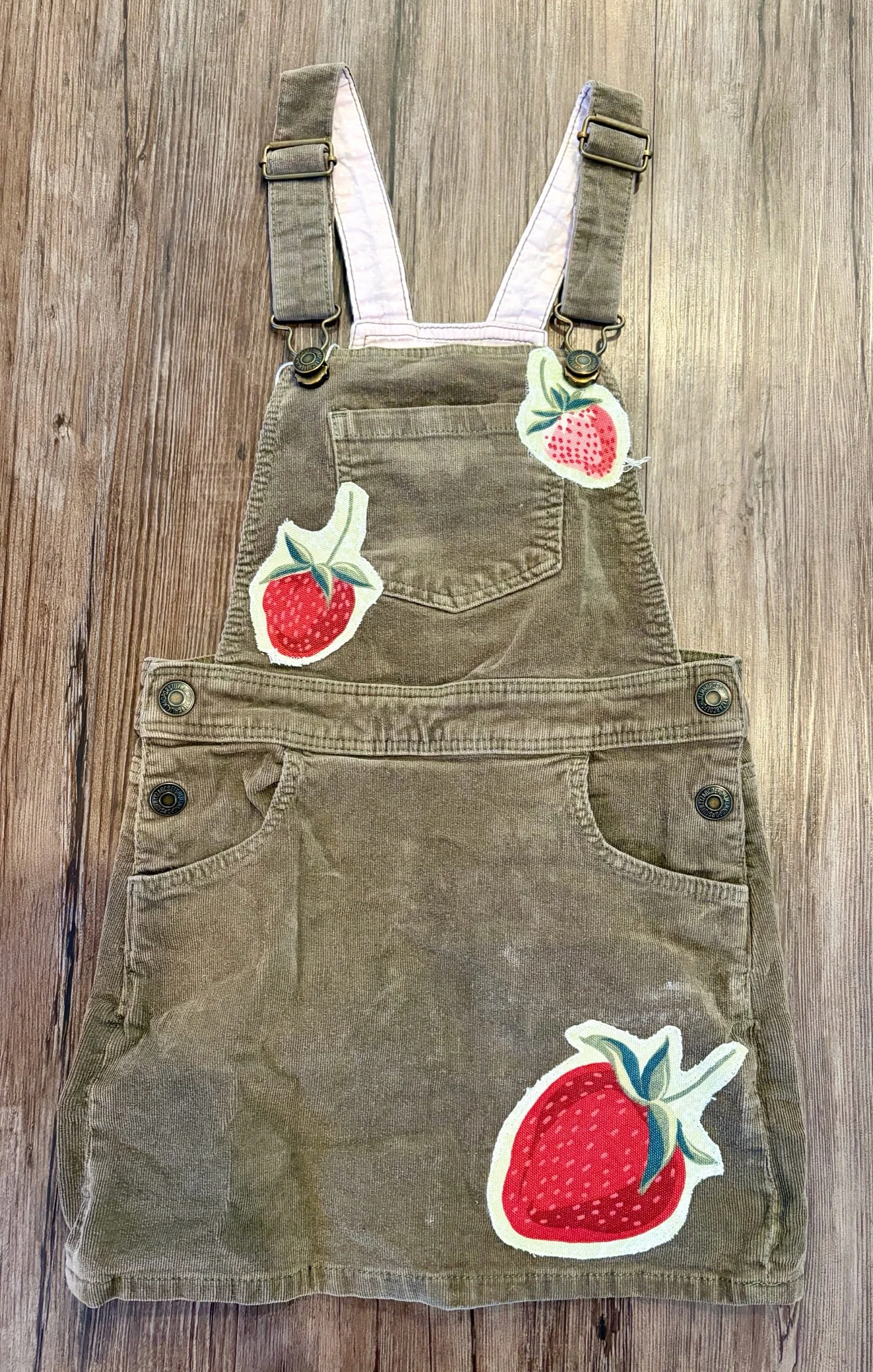 Upcycled Strawberry Corduroy Overall Skirt