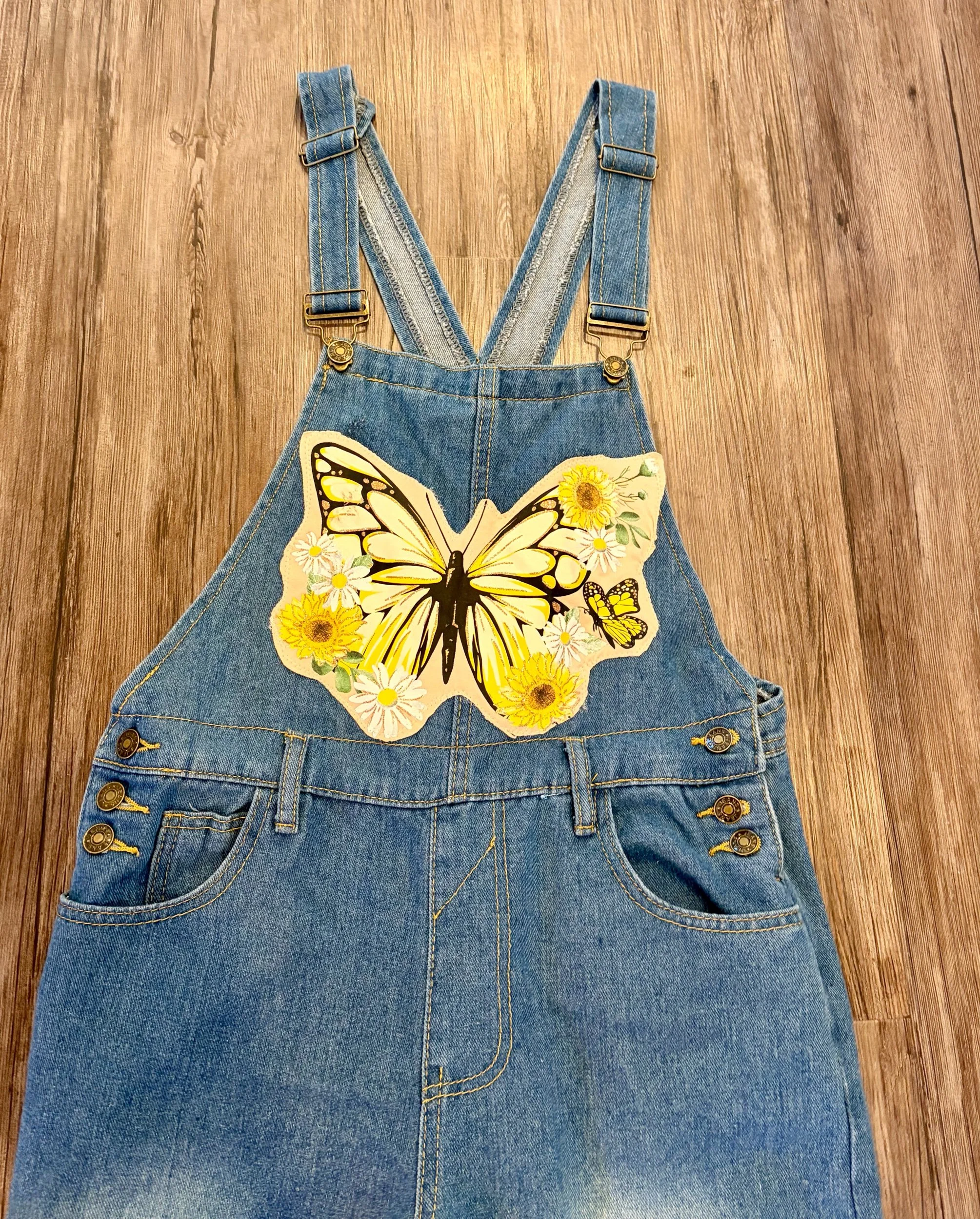 Upcycled Butterfly and Flowers Overalls
