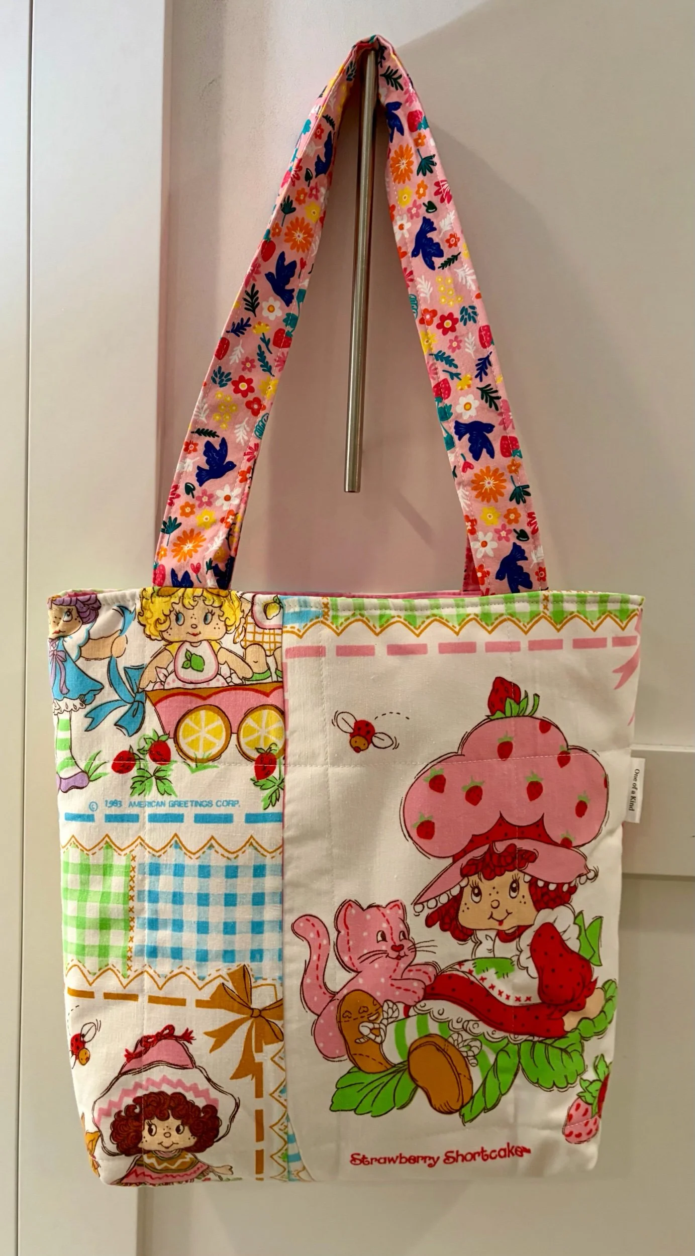 Upcycled Strawberry Shortcake Large Zippered Tote