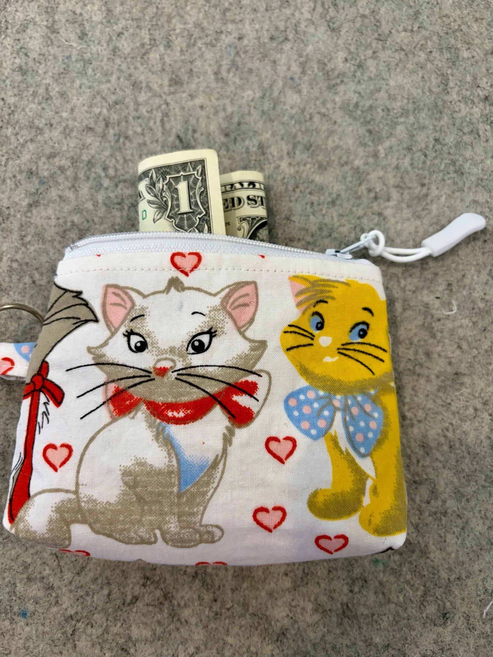 Upcycled Disney Aristocats Small Zippered Pouch