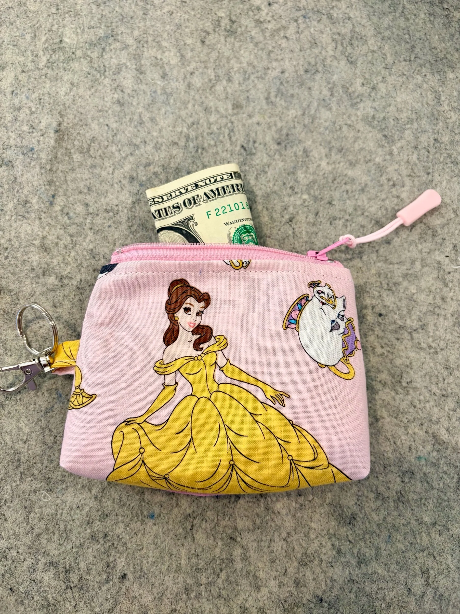 Upcycled Disney Beauty and the Beast Small Zippered Pouch