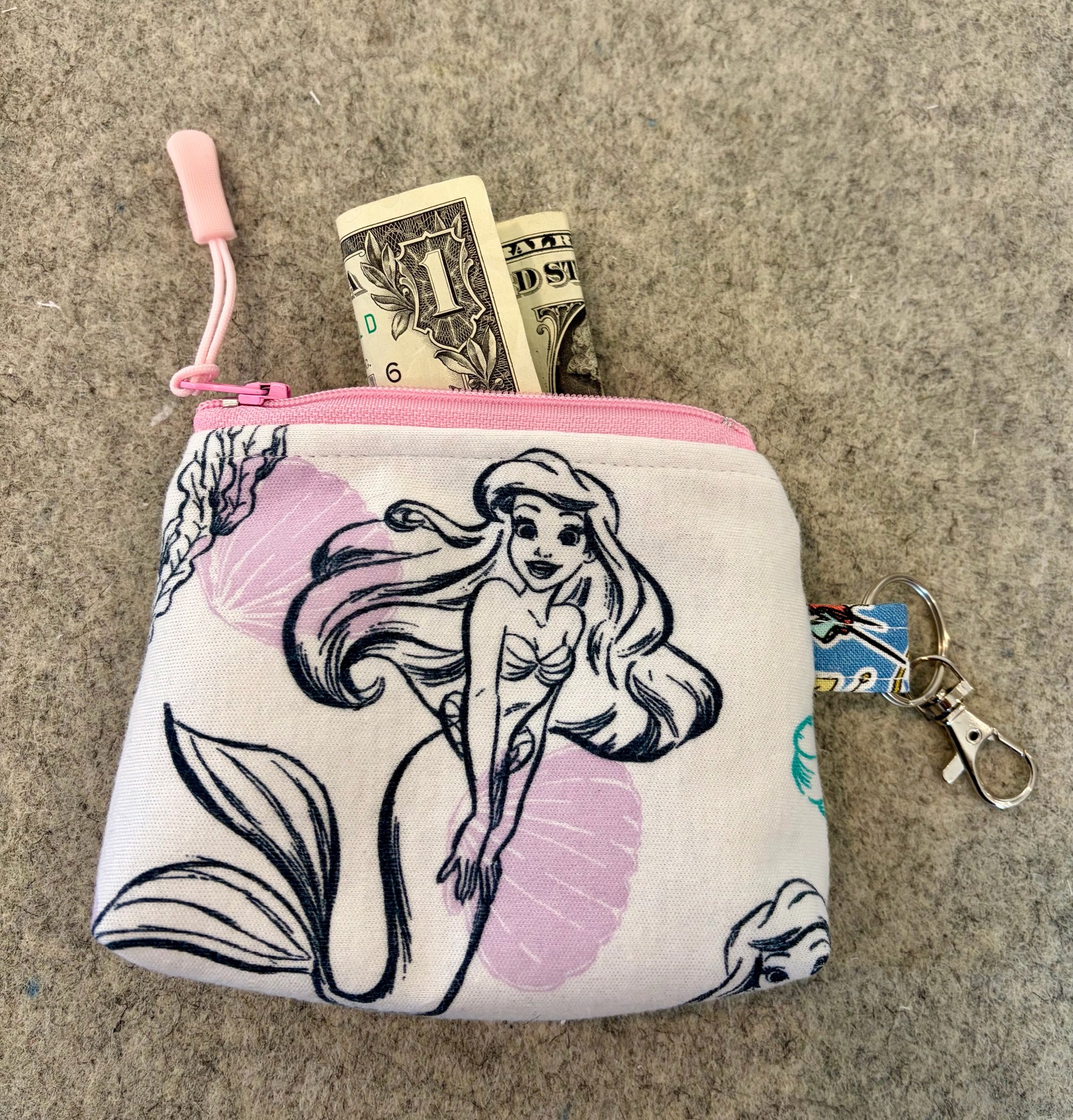 Upcycled The Little Mermaid Small Zippered Pouch