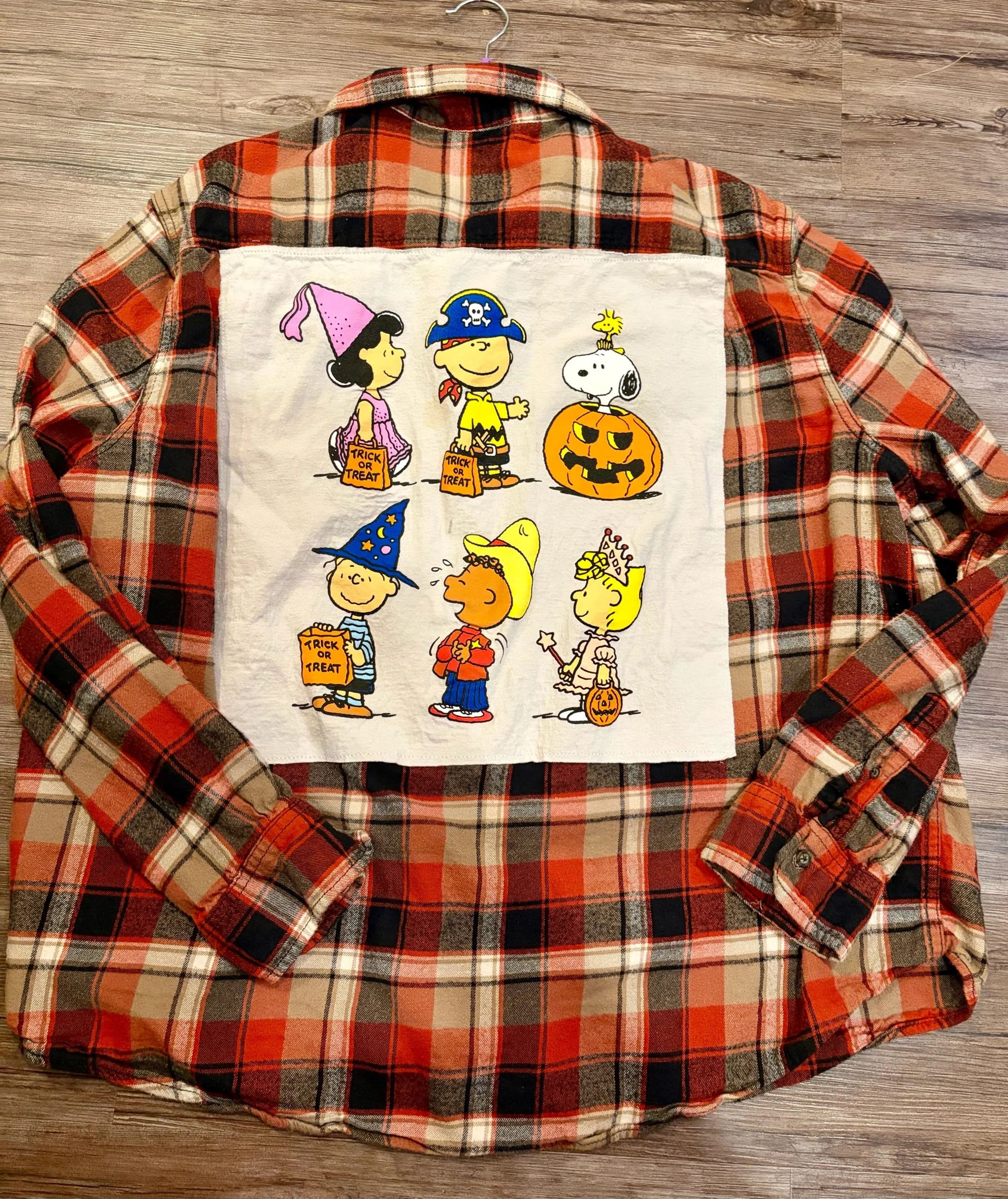 Upcycled Halloween Peanuts Gang 3XLarge Flannel