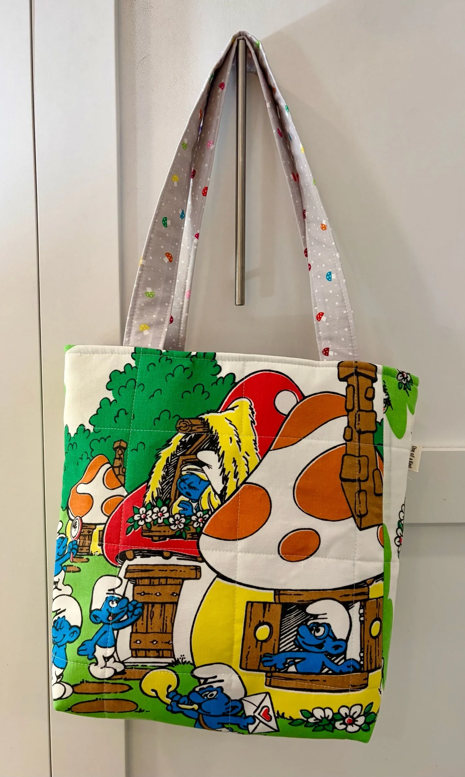 Upcycled Smurfs Large Zippered Tote