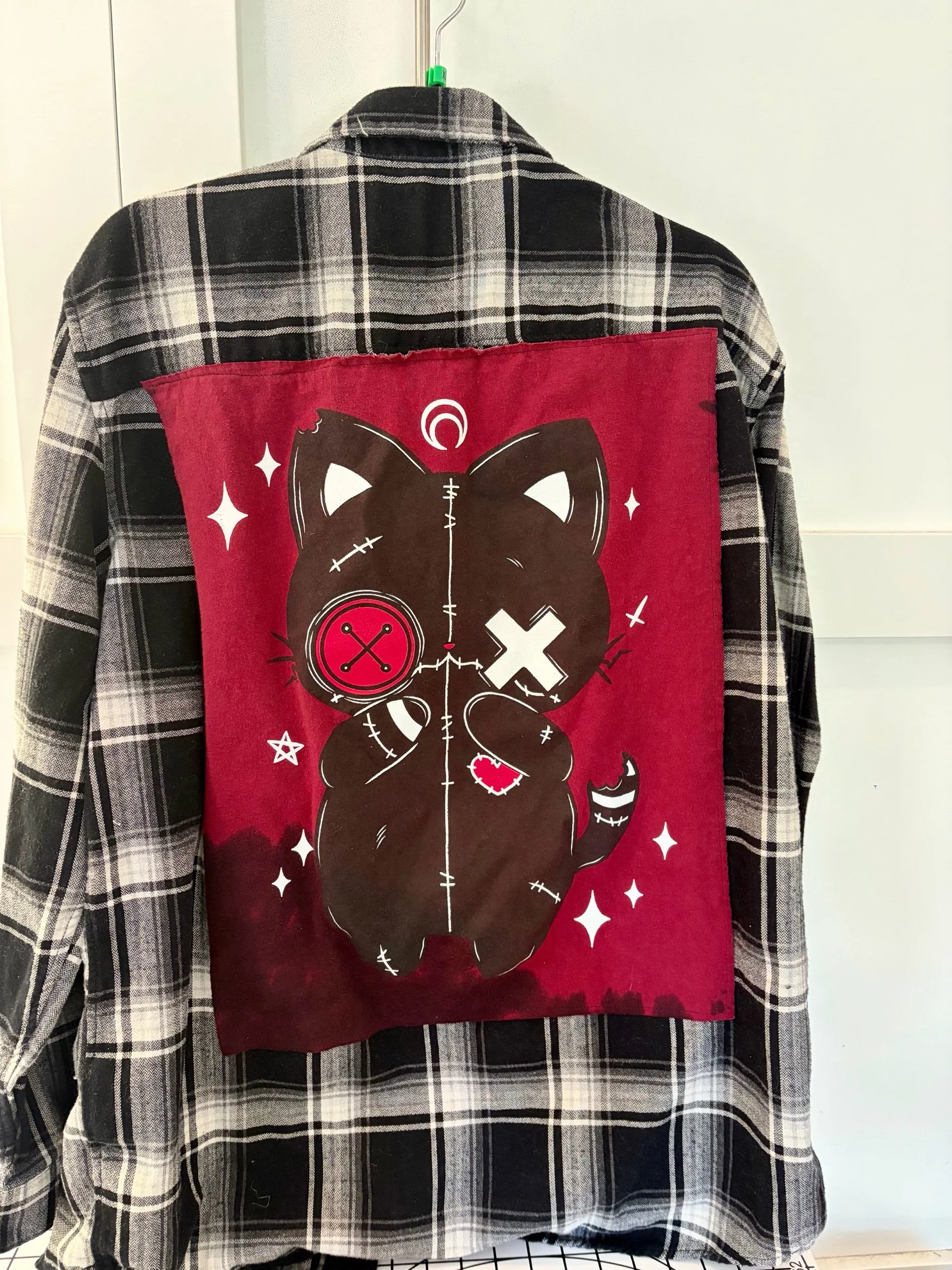 Upcycled Halloween Stitched Cat X-Large Flannel