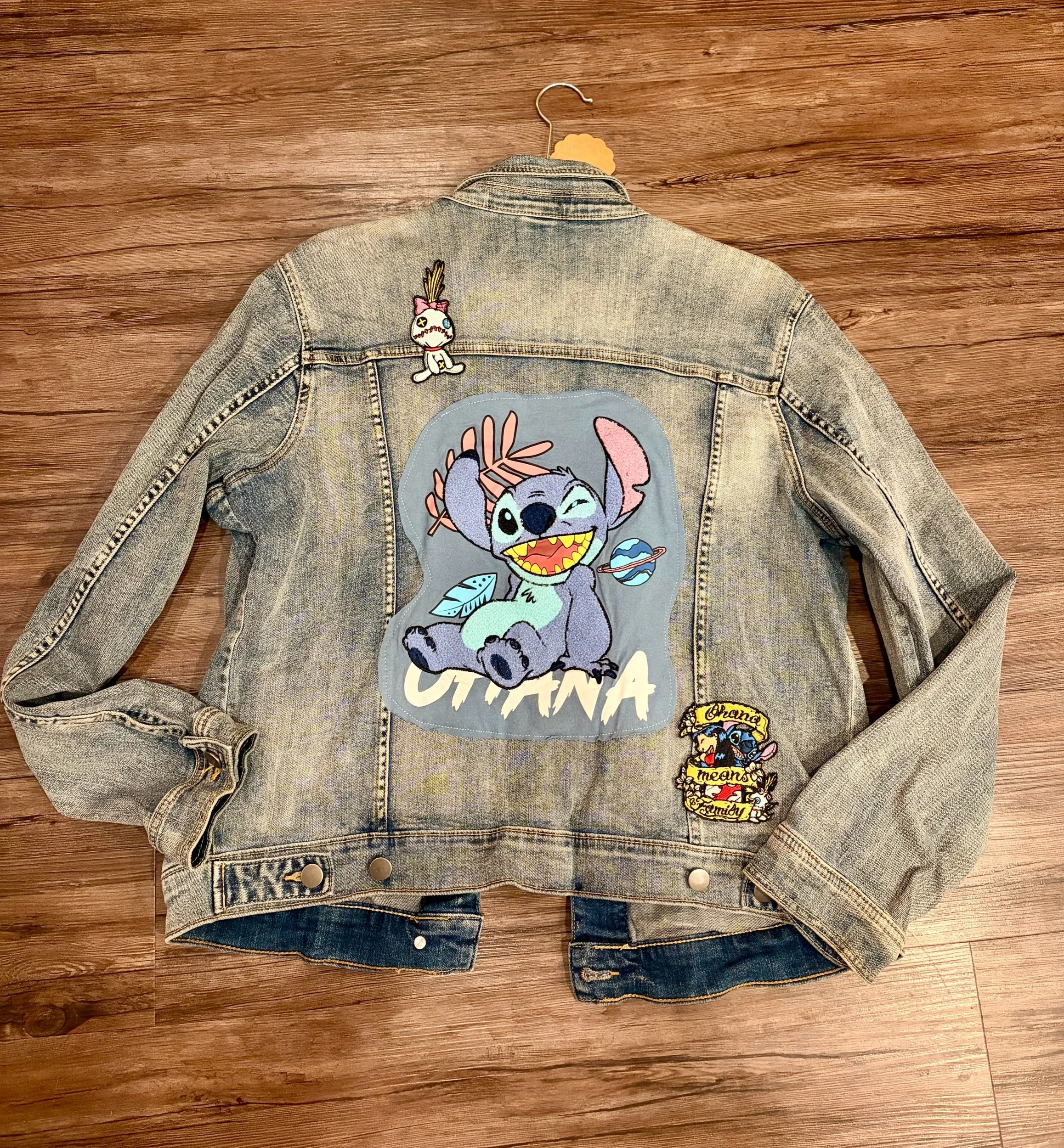 Upcycled Disney Stitch Large Jean Jacket