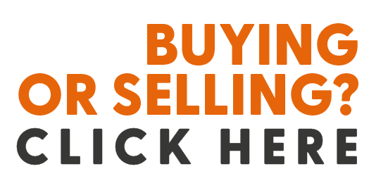 Text graphic asking, "Buying or selling? Click here," in bold orange and gray letters.