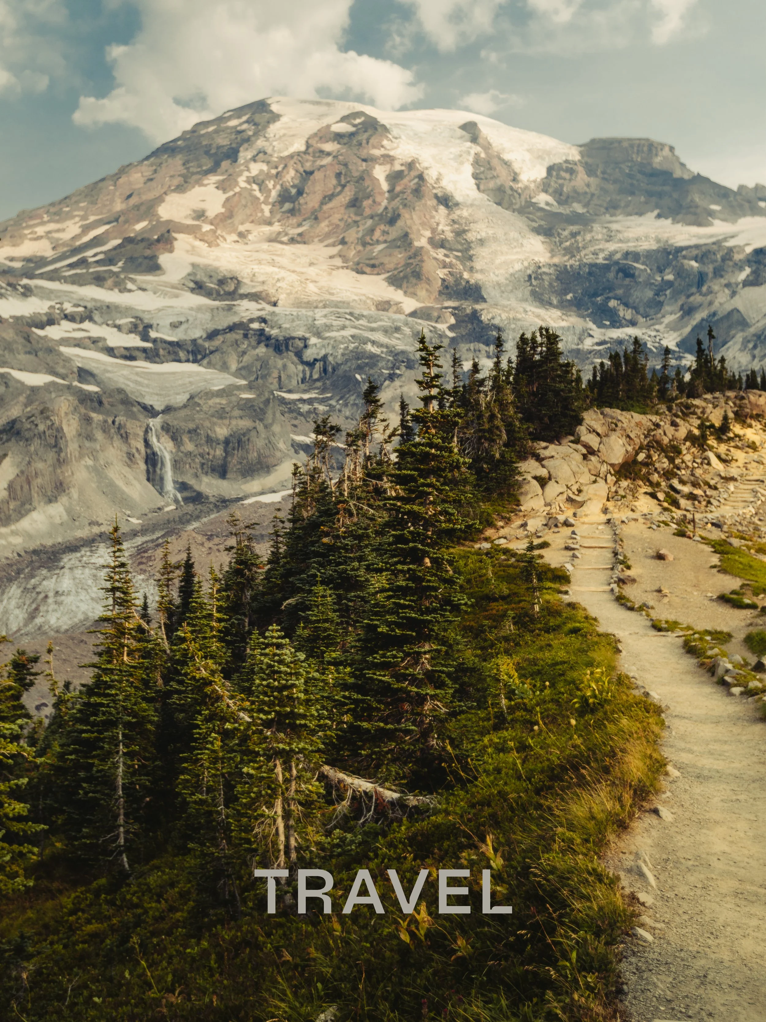 Travel and landscape photography portfolio by Colorado outdoor photographer James Brasier, featuring a hiking trail toward Mount Rainier