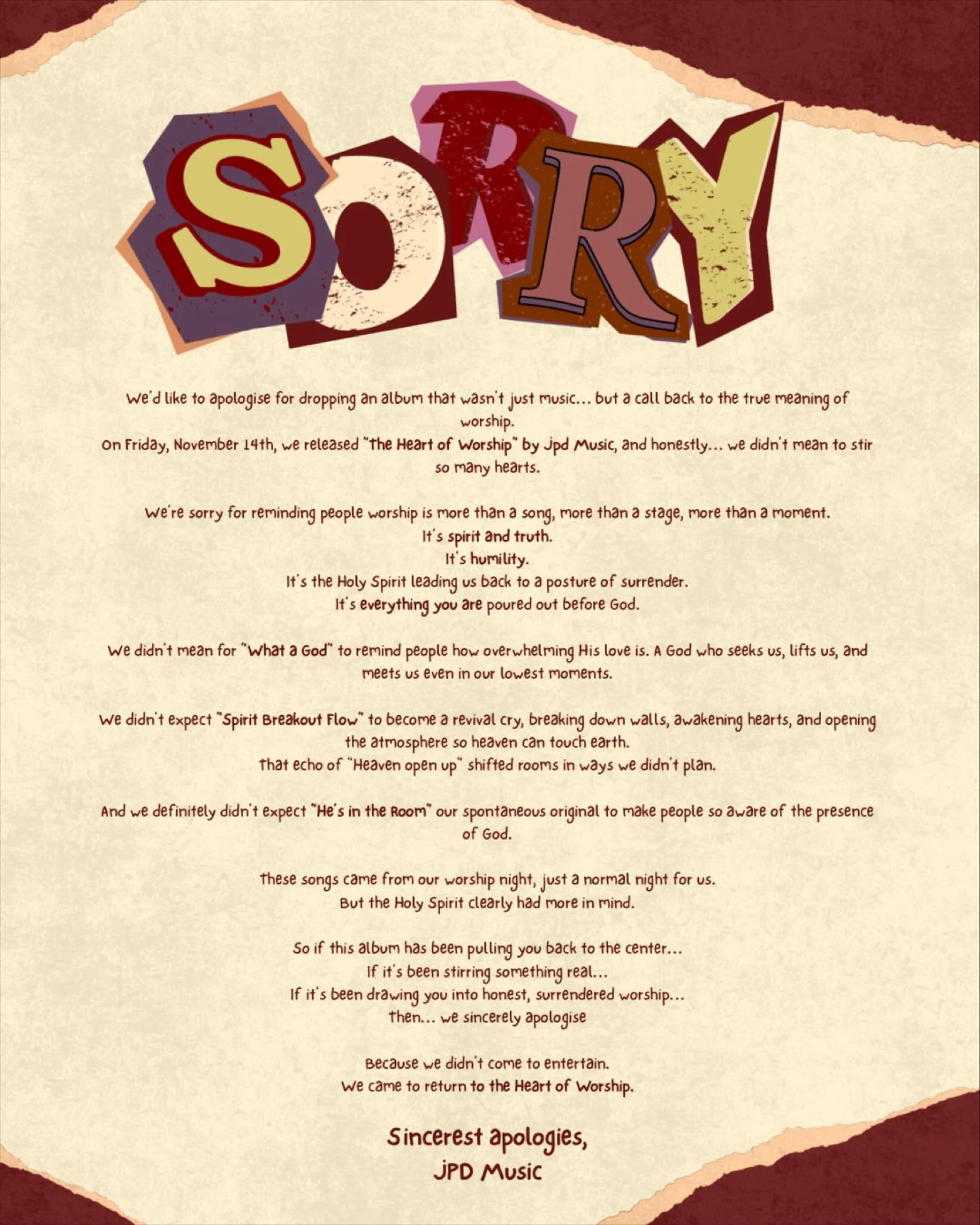 We are sorry&hellip;.. 😔 

#JPDMUSICHOW #jpdmusic #newmusic #christian #heartofworship #album