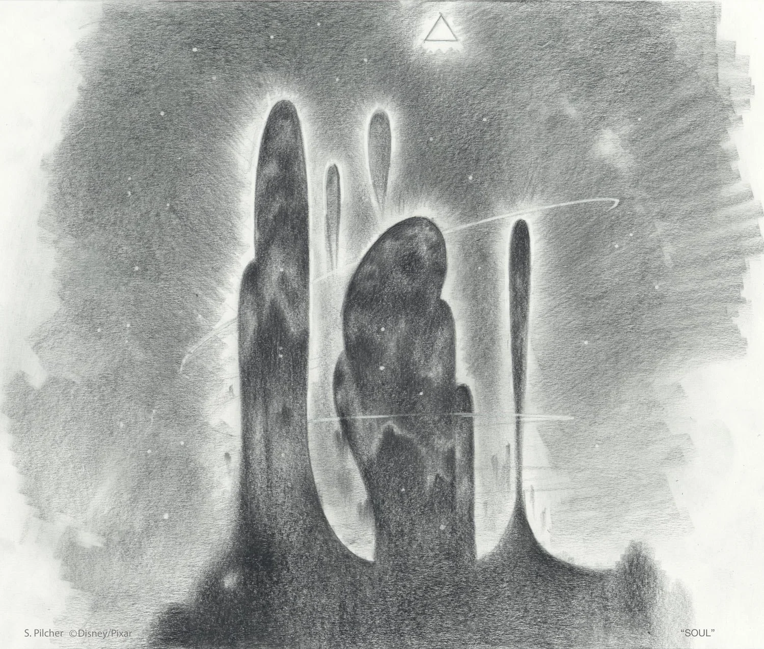 Pencil drawing concept art of cosmic Soul landscape for the film Soul.