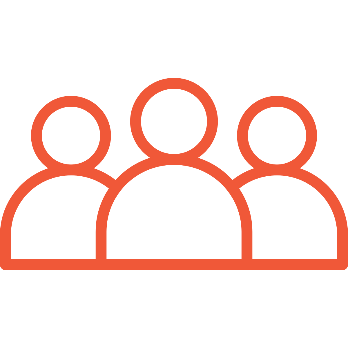 Outline icon of three people connected, representing a team or group.