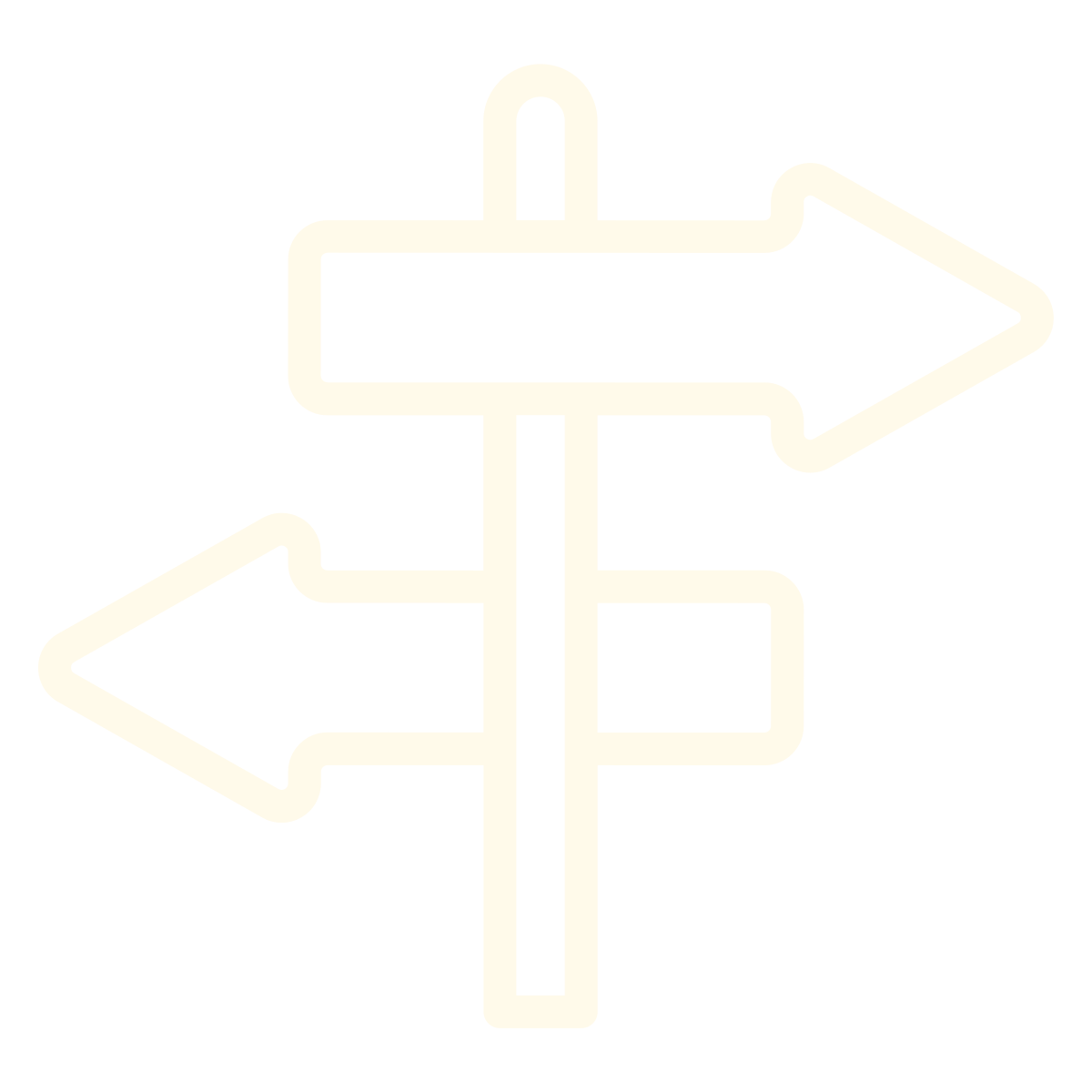 Illustration of a signpost with three arrows pointing in different directions, on a black background.