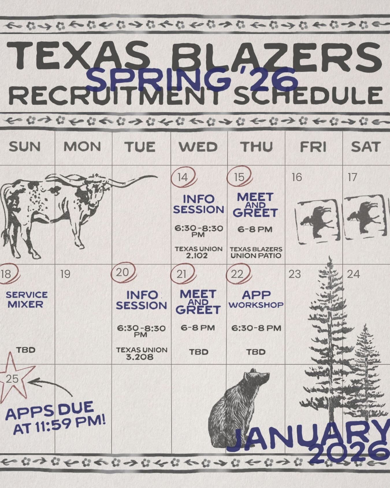 Texas Blazers recruitment is officially here!

If you&rsquo;re unable to attend an info session, a recorded session and FAQ will be available for those who can&rsquo;t join us in person.

Be sure to join our recruitment channel and fill out our inter