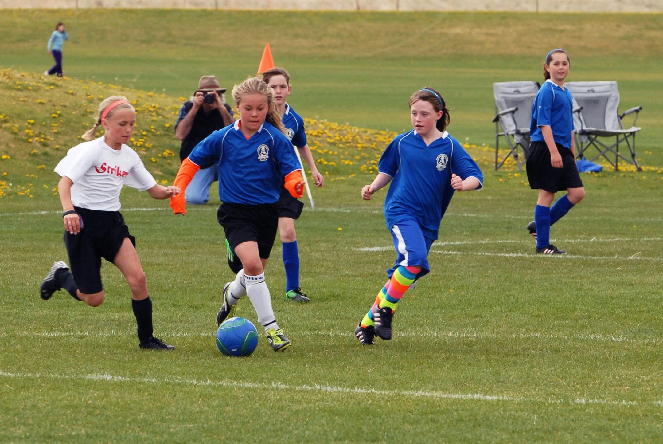 Girls playing soccer