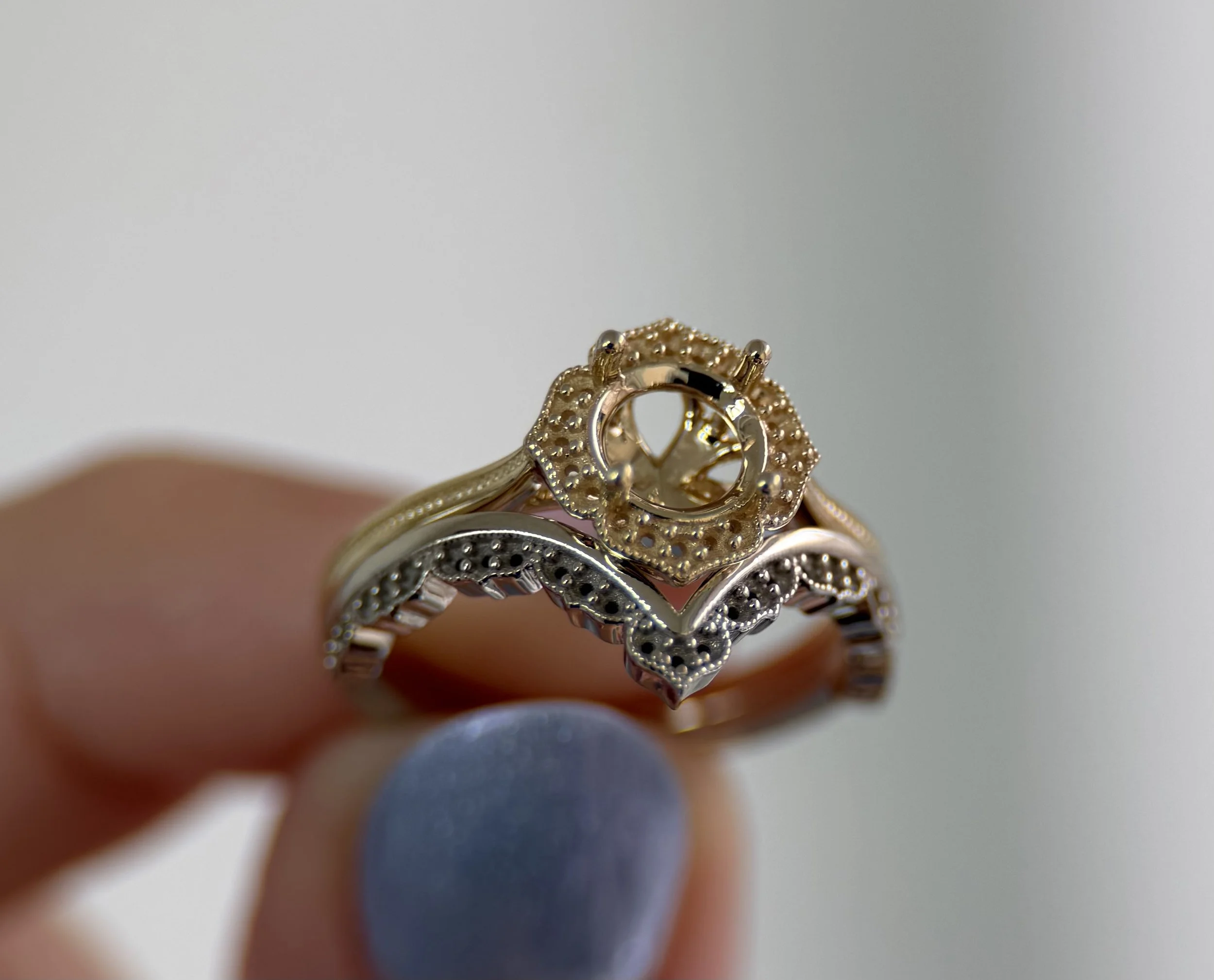 shiny polished 14k yellow gold and 14k white gold ring