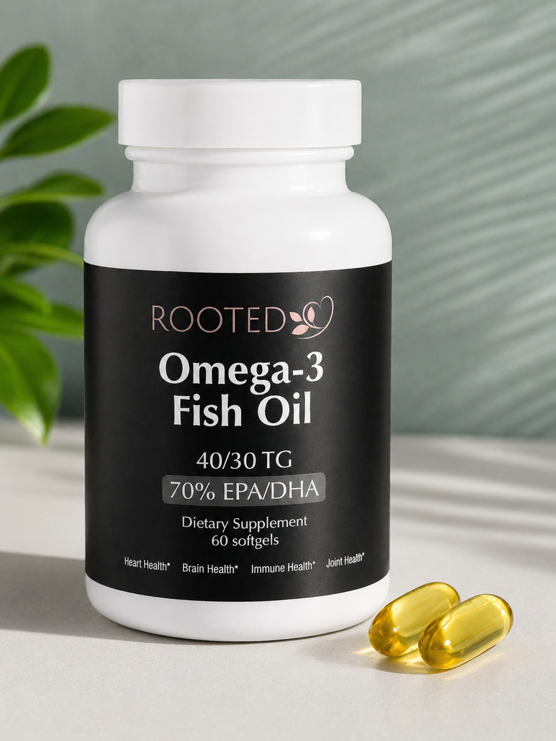 Rooted Omega-3 Fish Oil (40/30) TG - 70% EPA/DHA | 60 Softgels