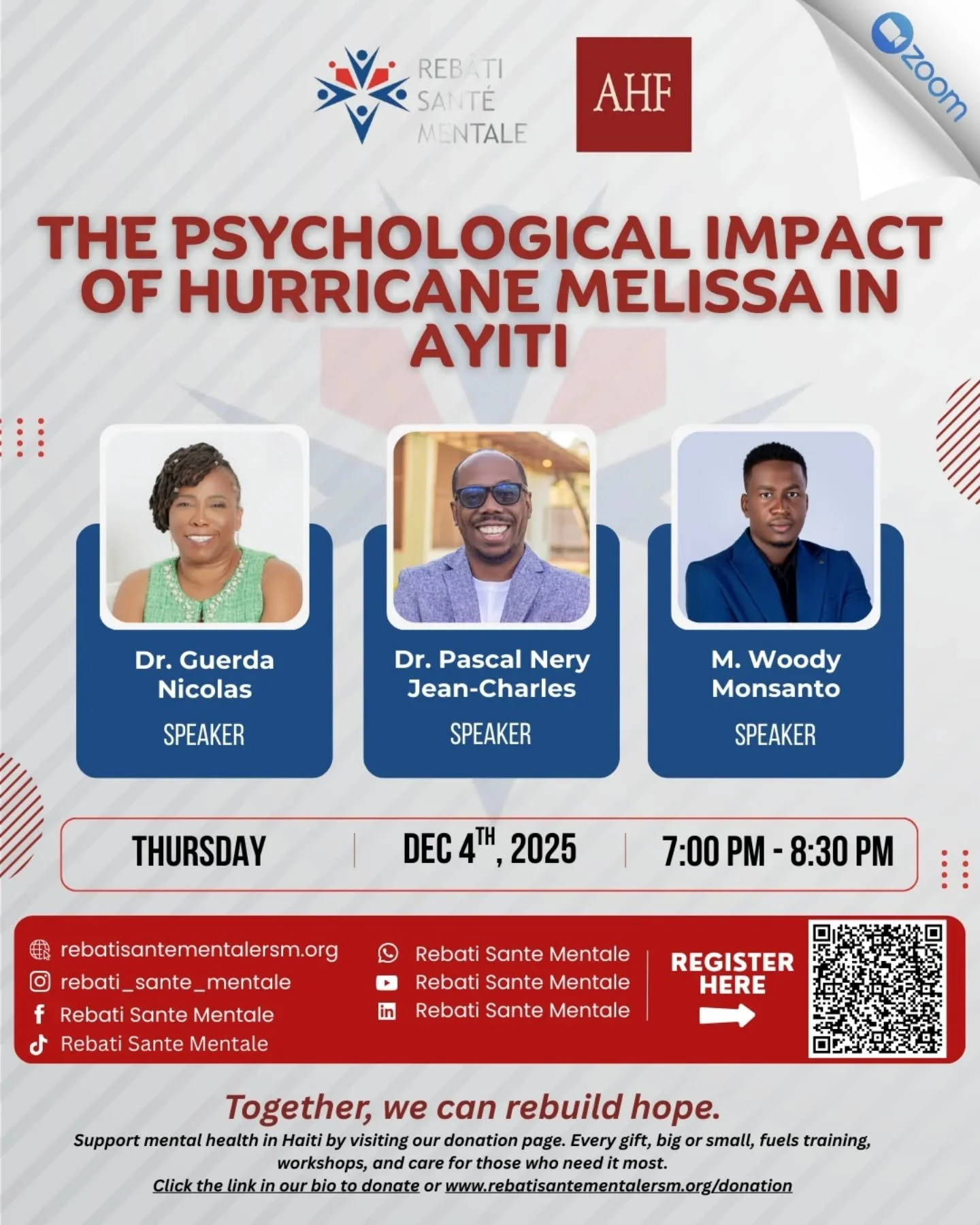 Hurricane Melissa has left deep marks&mdash;not just on our land, but on our minds and hearts. 💔
Join us for an important conversation on the psychological impact of Hurricane Melissa in Ayiti and how we can support healing, resilience, and communit