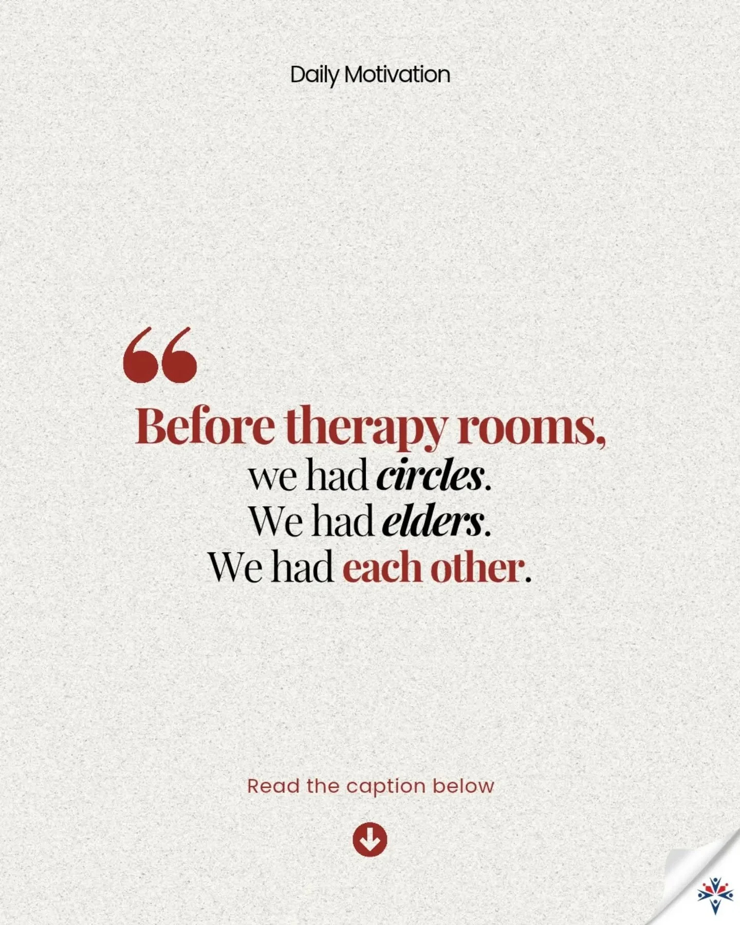 Before therapy rooms, there were circles.
Before diagnoses, there was listening.
Before isolation, there was community.

Healing has always lived within us &mdash; in our stories, our presence, and the way we show up for one another. 🤍

#RebatiSante
