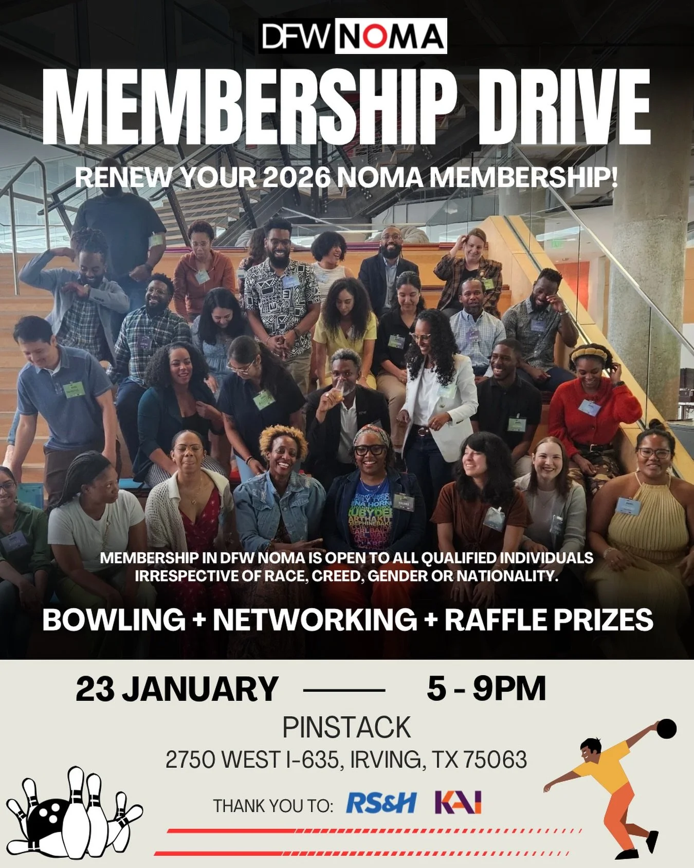 UPDATE: POSTPONED TO JANUARY 30TH DUE TO BAD WEATHER!

Don&rsquo;t forget to renew your 2026 NOMA membership!
To kick off 2026, our first Happy our will be our  MEMBERSHIP DRIVE!!

Come ready to bowl and enter our raffle to win some fun prizes! We wi