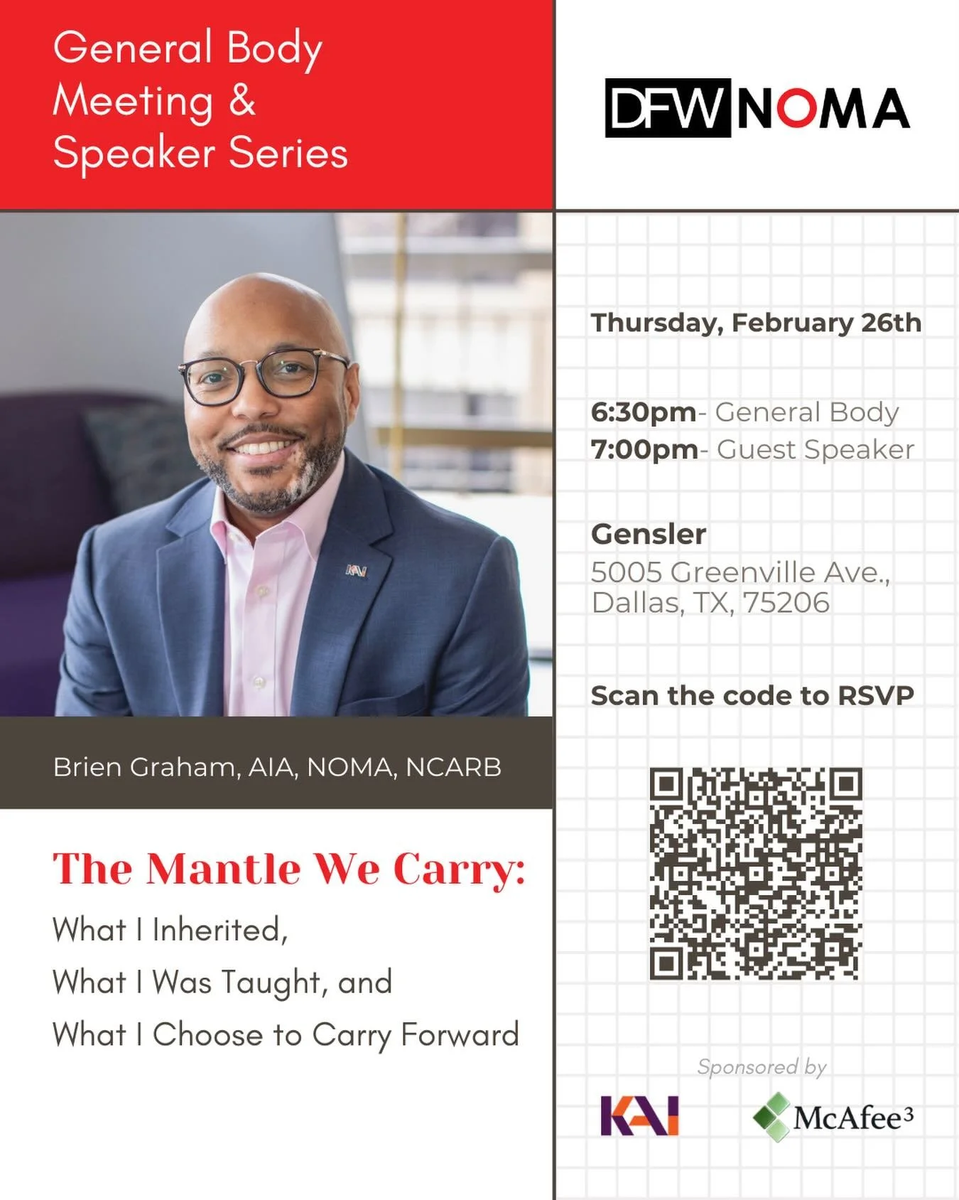 &ldquo;Learn continuously. Lead selflessly. Act courageously. Advocate for the underrepresented. Run towards the hard things.&rdquo; - Brien Graham AIA, NOMA, NCARB ✍🏾📖

Join us for the next DFW NOMA General Body Meeting &amp; Speaker Series as we 