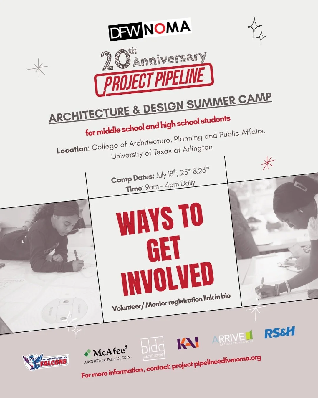🗣️ Calling all design professionals and college students in the DFW area

Project Pipeline is a great way to get involved with the DFWNOMA chapter and young designers. This is your chance to inspire and mentor the next generation of designers throug