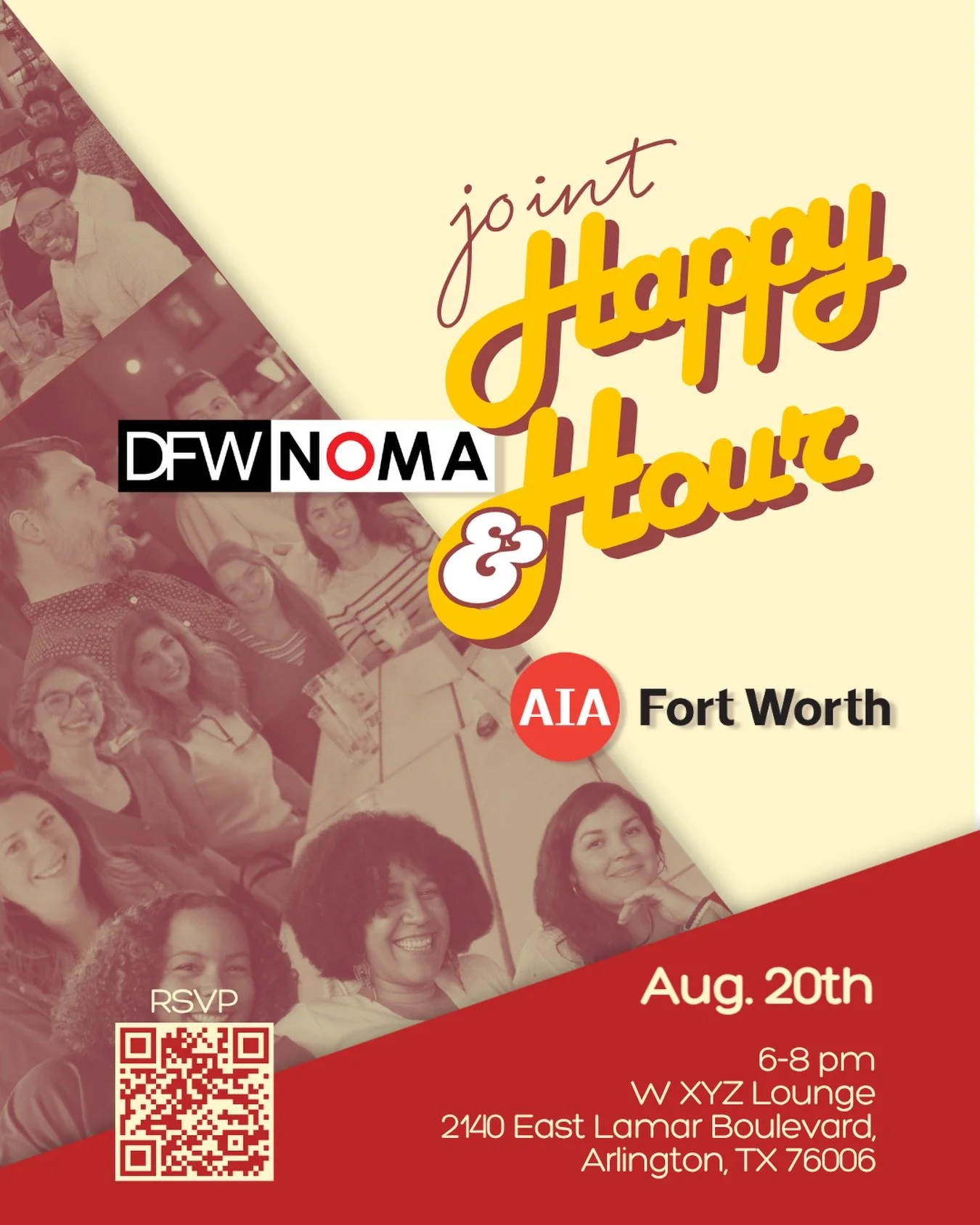 Join DFWNOMA &amp; AIA Fort Worth on Thursday, August 20th for an evening of networking. Happy hours are open to members and non-members, so grab a friend or two and meet us at the W XYZ lounge, 2140 East Lamar Boulevard, Arlington, TX 76006. 

Come 