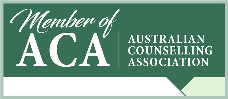 Graphic with green background and white text that reads "Member of ACA" and "Australian Counselling Association".