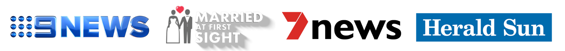 Logos of 9 News, Married at First Sight, Channel 7, and Herald Sun.
