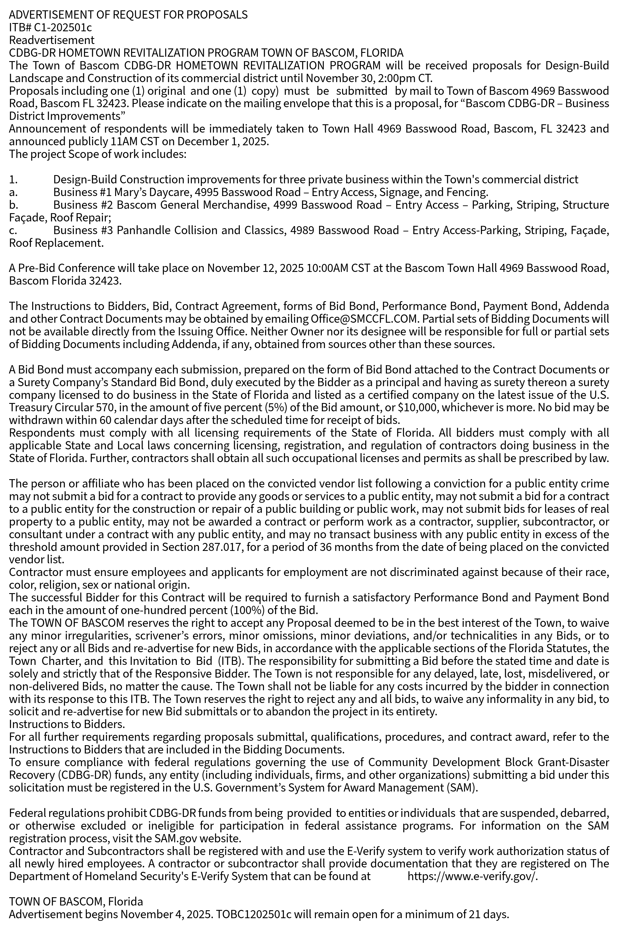 Advertisement of Request for Proposals