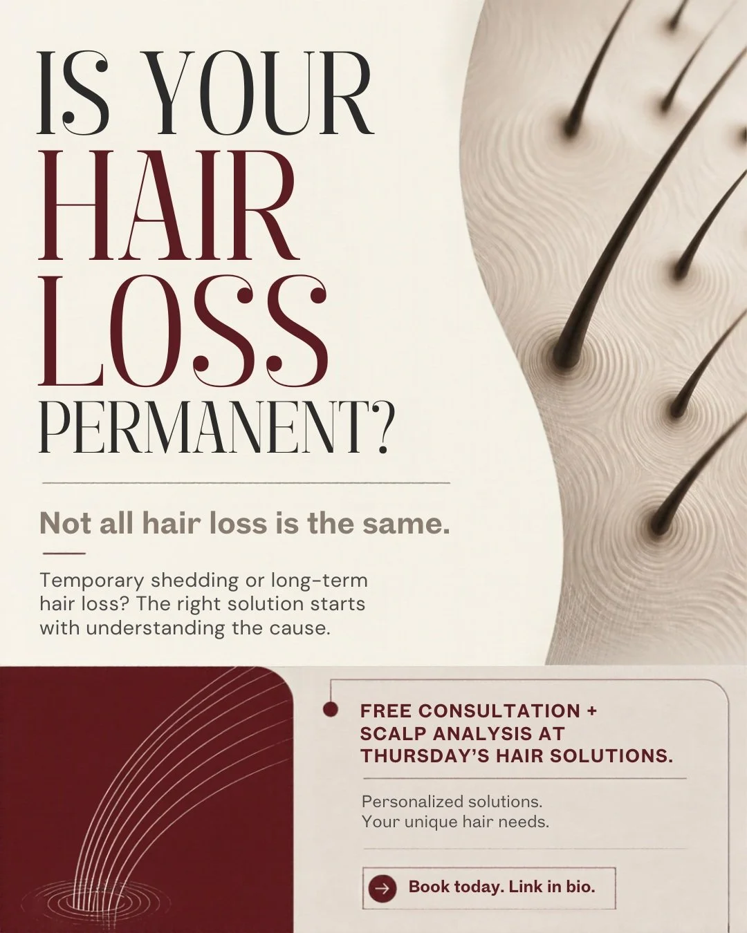 Did you know that not all hair loss is permanent? 

Stress, hormonal changes, postpartum changes, and certain medications, including GLP-1 medications, can contribute to temporary hair shedding. Other types of hair loss may be longer-lasting and requ