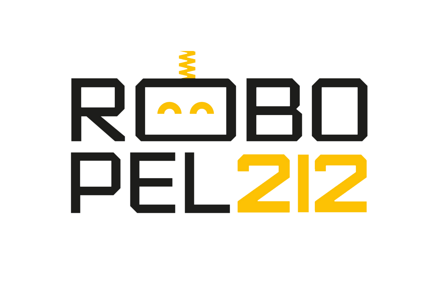 Logotipo com palavras "ROBOPEL22" em estilo digital com cores preto, branco e amarelo.