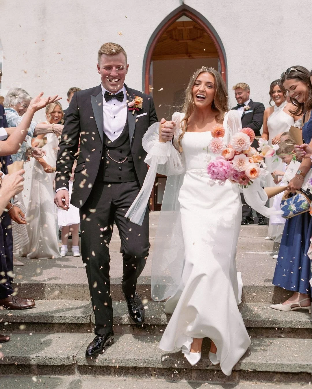 Rachel &amp; Curtis ✨

Videographer: @irvineweddingfilm 
Hair Stylist: @hchoneycombhair 
Makeup Artist : @michellediffin.makeupandbrows 
Venue: @oldrectorykillyman 
Caterer: @yellow_door_catering 
Dress Boutique: @ivoryandpearl 
Dress Designer: @jane