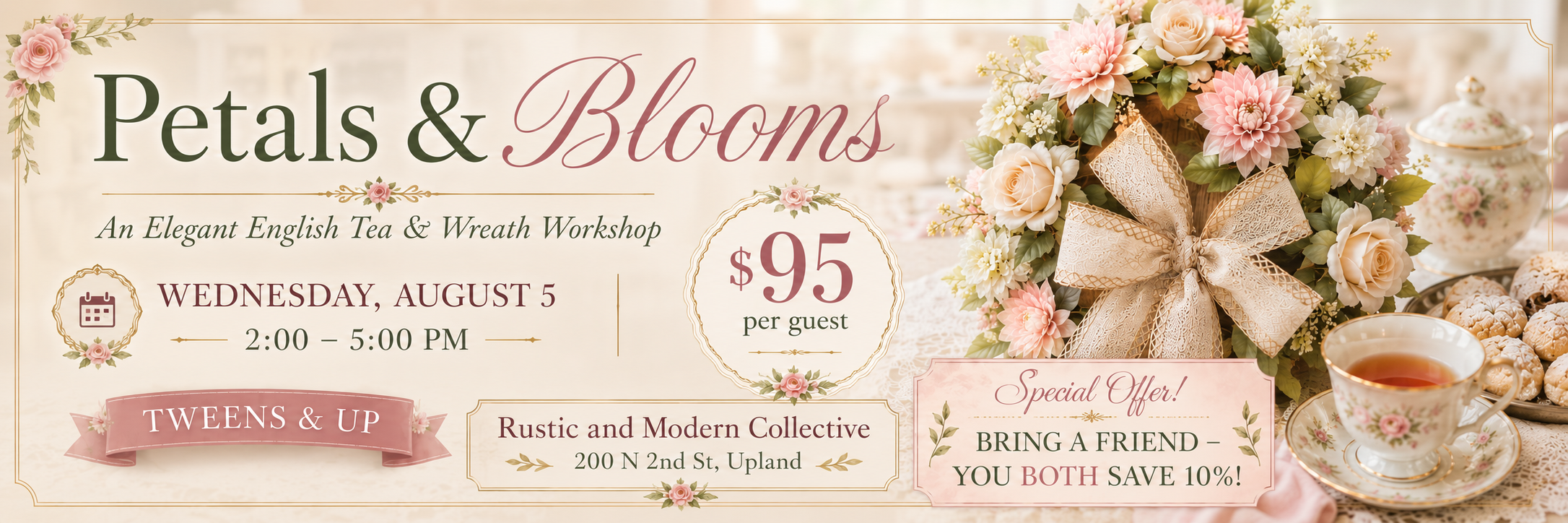 Petals & Blooms: An Elegant English Tea & Wreath Workshop
