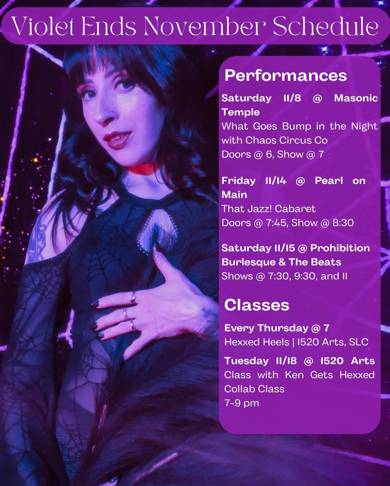 The year may be flying by, but come spend a night with me this month! 
-
3 amazing performances, classes every Thursday, and a special heels pop up class! When will I see you? 
-
📸: @curious.curves 
#burlesque #performer #burlesqueperformer #utahdan