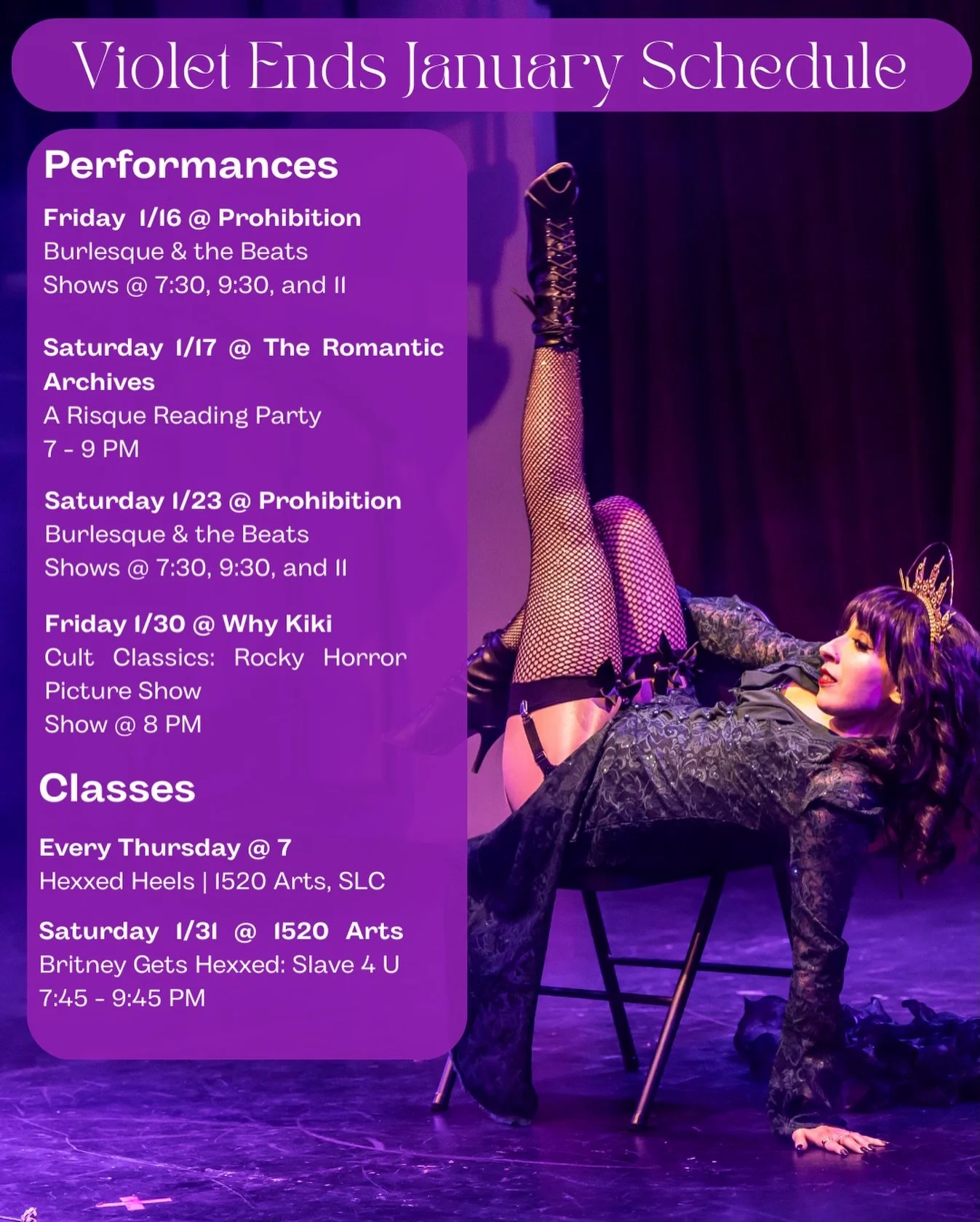 Happy 2026, beautiful people! I cannot wait to spend another year working with some of the most incredibly talented people at some of the best venues in the state! Come start your year with me this month! 
-
I&rsquo;ll be at @prohibitionutah two time