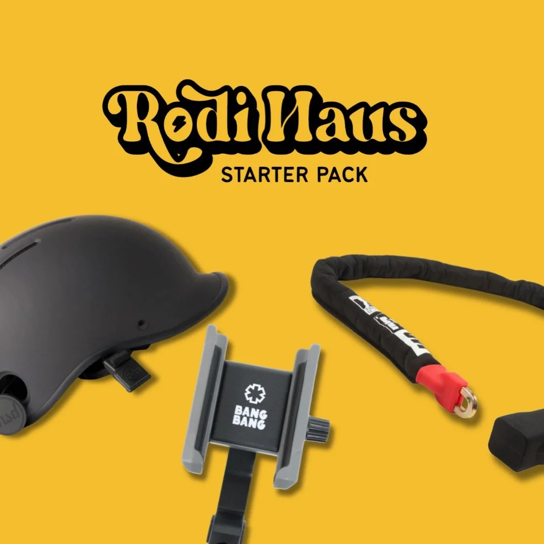 The Rodi Starter Pack includes:
✔ Thousand Heritage 2 (Stealth Black) Helmet
✔ Seatylock Viking 140 Chain Lock
✔ Bang Bang Phone Holder

Everything you need. 
$50 saved. Good vibes included.