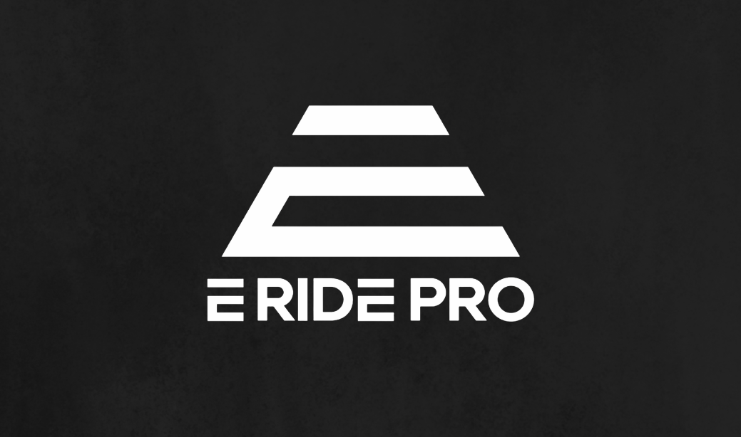 Logo for E RIDE PRO featuring stylized 'E' and 'RIDE PRO' text on a black background.