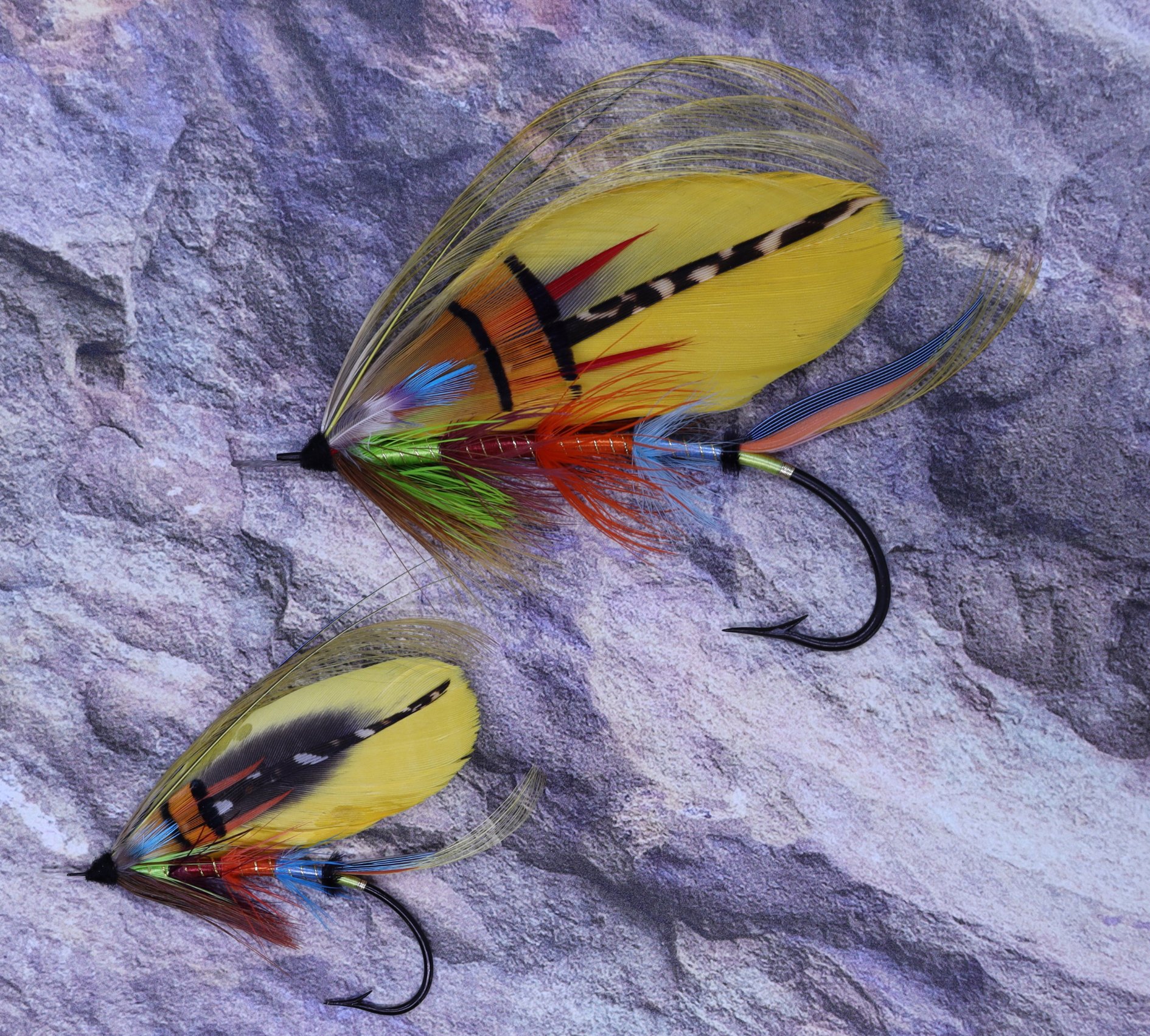 A beautiful and rare image of large and small versions of the Shannon, tied by Satoshi. Designed by William Blacker and described by Francis Francis in A Book on Angling