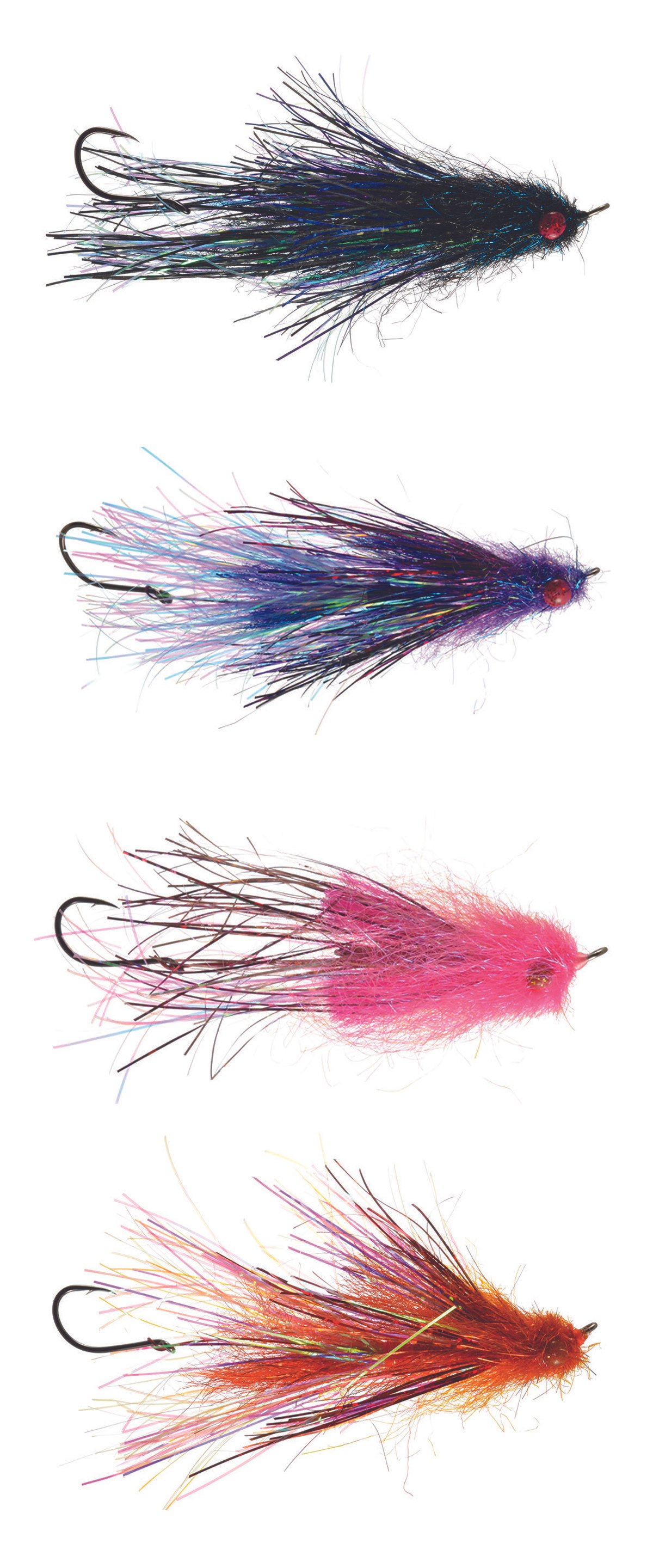SteelFlash intruder style steelhead flies designed by Trey Combs using Flashabou materials for maximum movement and flash in river fishing