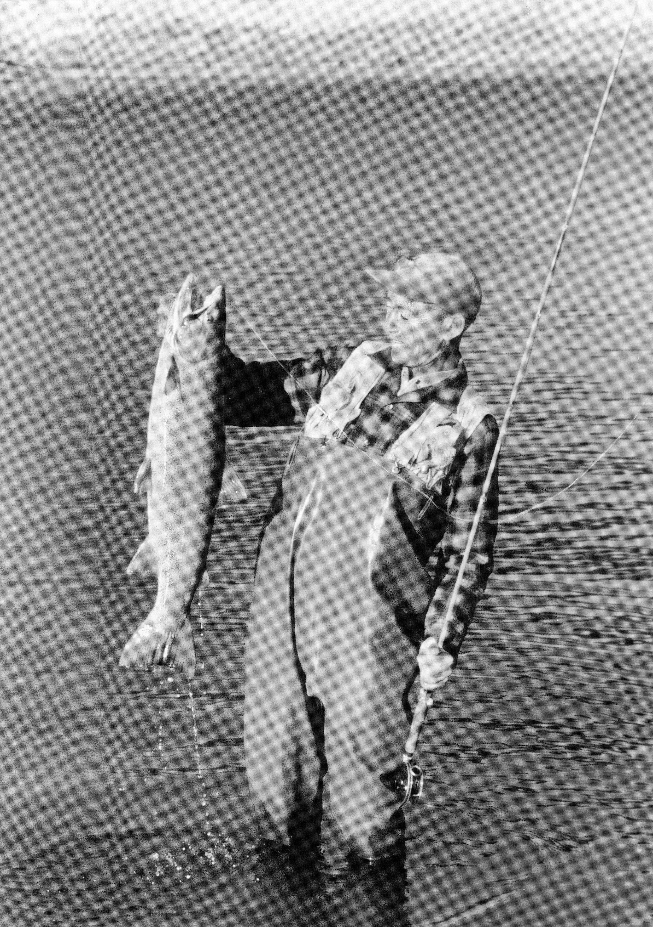 Ted Trueblood holds a Clearwater steelhead. Photo courtesy of Field & Stream,