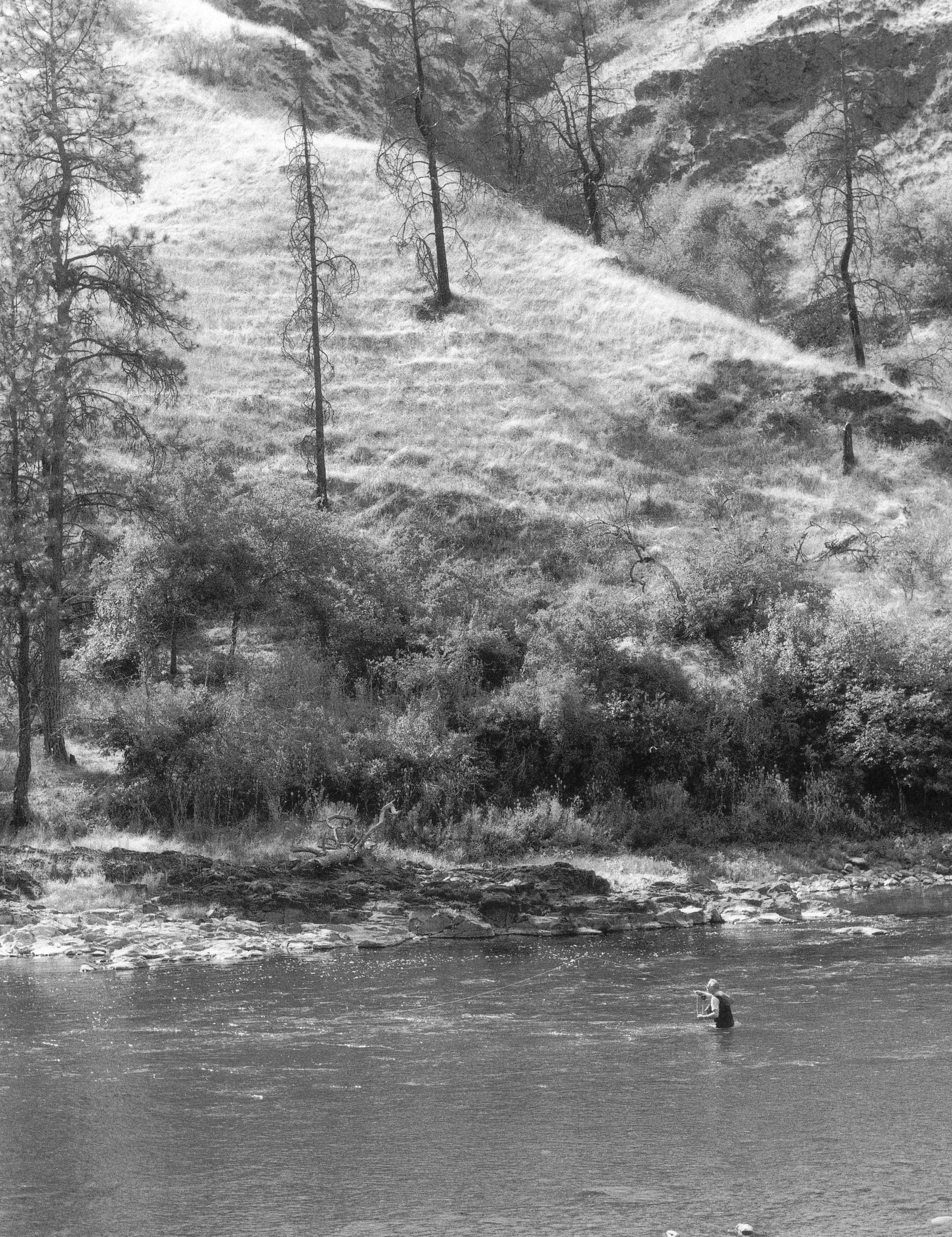 LeRoy Hyatt's line <- leads his rod to keep 51 the dry fly waking over the lie.