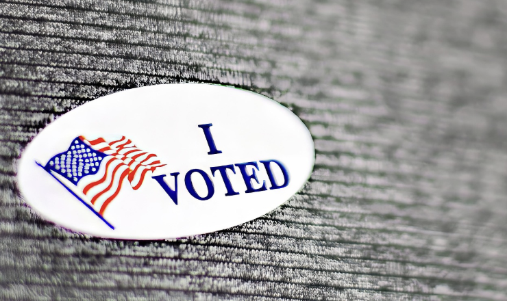 An "I voted" shirt pin