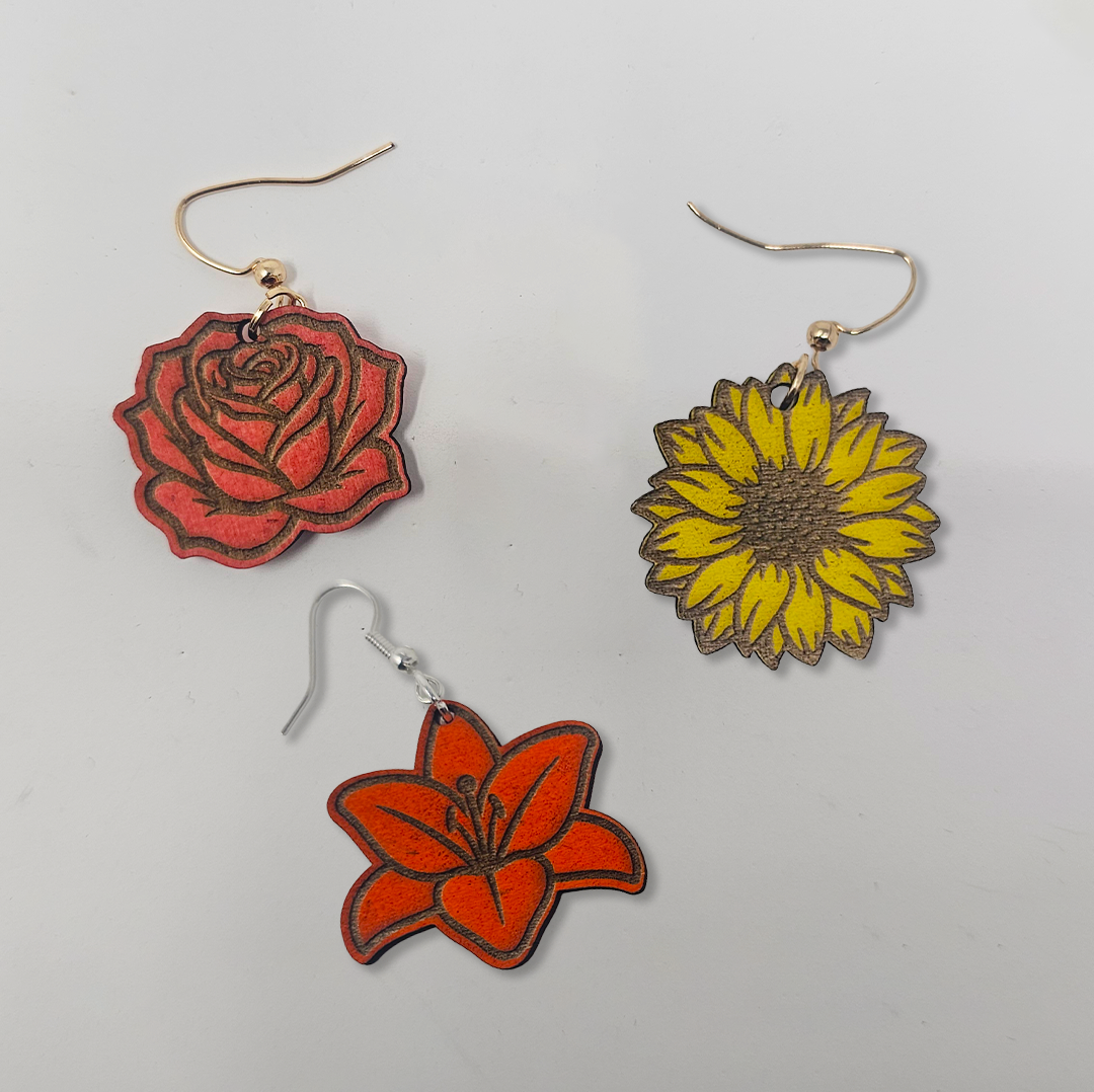 Flower Wooden Dangle Earrings
