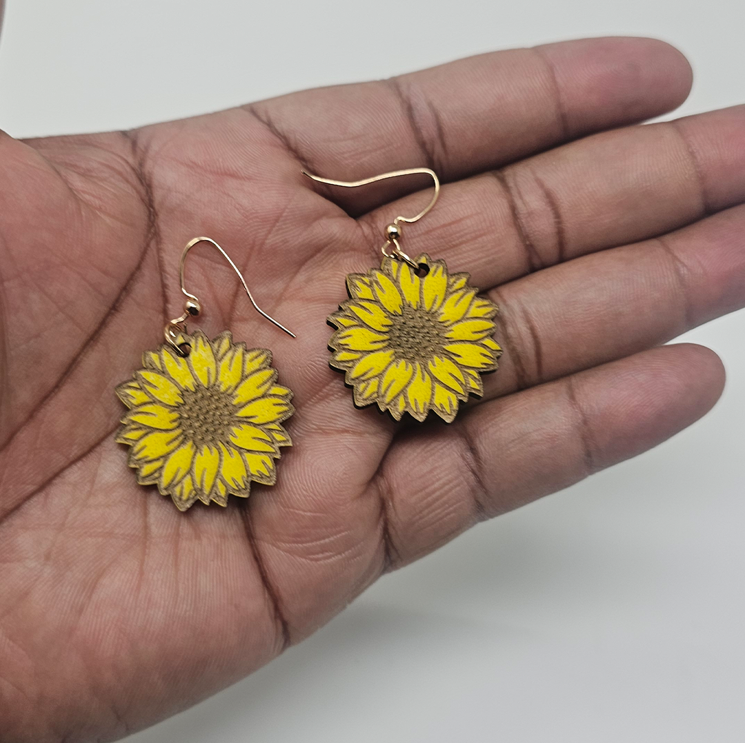 Flower Wooden Dangle Earrings