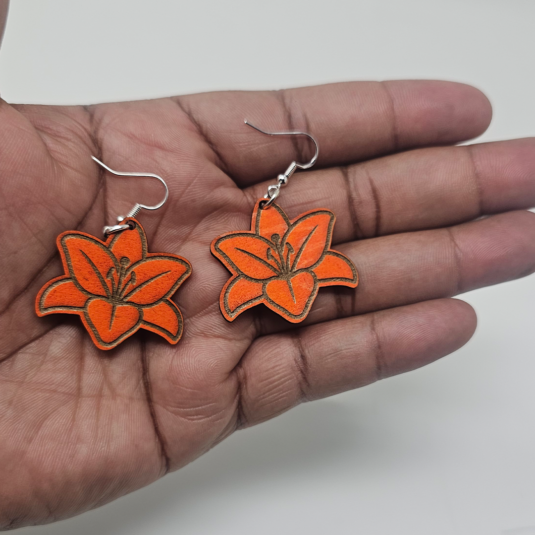 Flower Wooden Dangle Earrings