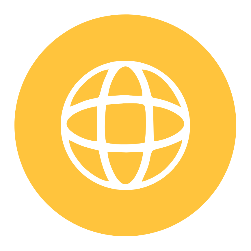 Icon of a globe inside a yellow circle, representing global internet or worldwide connectivity.