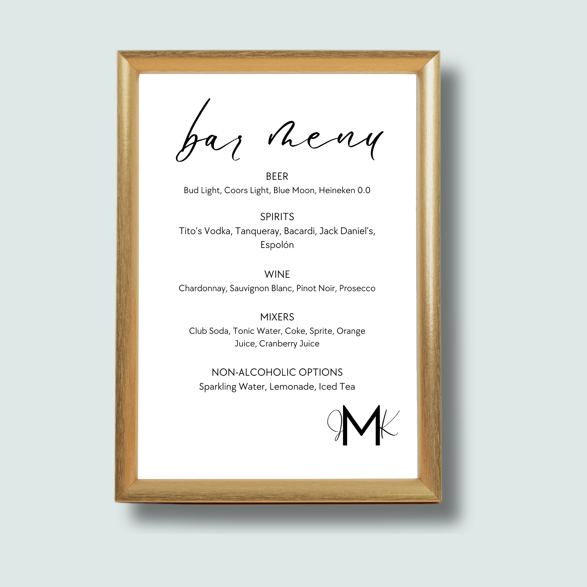 Bar Menu (5" x 7" or 8" x 10")